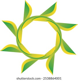 Un Vector simbólico que representa el crecimiento (un sol y una hoja verde), la naturaleza y la energía.