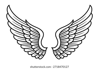 Vector simbólico de la ilustración de las alas, gráfico aislado del ala del ángel, concepto de la libertad, símbolo del vuelo, elemento decorativo, emblema, signo, detalle ornamental