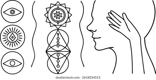 Rosto De Mulher Simbólica Com Símbolos De Chakra E Linha De Meditação Design De Arte