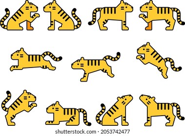 Symbolic yellow tiger icon illustration set