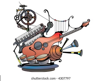 Symbolical figure of the device of the future - the robot of the organ-grinder.