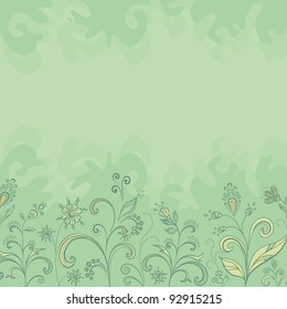 Symbolical flowers and leaves on a green background. Vector