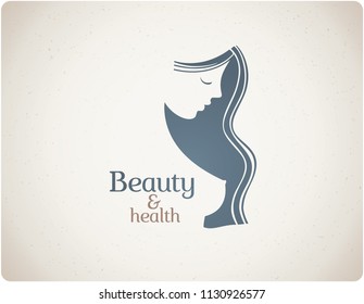 Symbolical image of a silhouette of a girl in the form of a logo with a thematic inscription