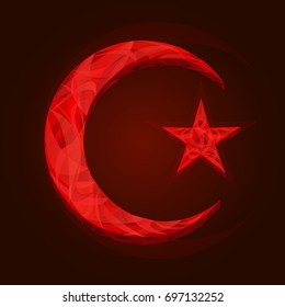 Symbolism of Islam in the form of a voluminous crescent and a five-pointed star of red color