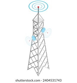 Symbolisieren Sie Kommunikation und Konnektivität mit diesem eleganten isometrischen Telekom-Turm-Icon, ideal für Technologie- und Infrastrukturprojekte.