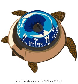 symbolizes the adventure of a turtle that has swam in all directions in the ocean