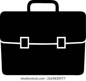 Symbolizes corporate readiness and professional organization, the black briefcase icon has a clean, white outline, creating a minimalist aesthetic suitable for many uses.
