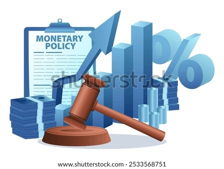 Symbolizing the intersection of justice, financial growth, and monetary policy. Concepts of economic control, financial regulations, or government policies affecting markets