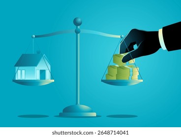 Simbolizar avaliação de propriedade, valor imobiliário, mercado de habitação, inflação de habitação, avaliação de ativos, hipoteca, tomada de decisões financeiras e compra ou venda de propriedade.