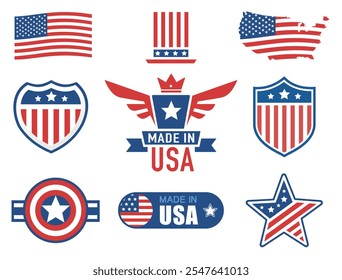 Symbols of America. Patriotic symbols associated with the USA, including the flag and coats of arms