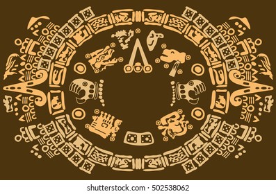 The symbols of ancient civilizations.Background with Mayan ornate. Alphabet ancient civilizations.