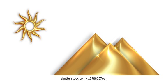 Symbols of ancient Egypt in old gold style. Sun god and  pyramids. Vector illustration isolated on white background 