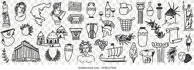 Symbols Of Ancient Greek Culture Doodle Set