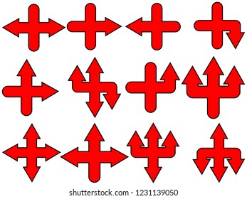 Symbols, angles, curves are arrows, red, black edges, 12 patterns. - Powered by Shutterstock - Get 15% off with code: PIKWIZARD15