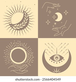 Symbols of astrology, mystical cosmos - moon, stars, planets