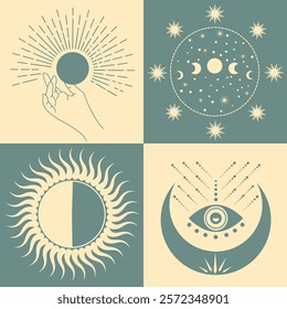 Symbols of astrology, mystical cosmos - moon, stars, planets