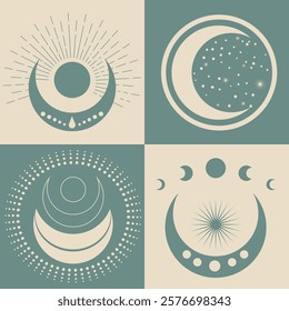 Symbols of astrology, mystical cosmos - moon, stars, planets