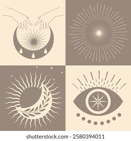 Symbols of astrology, mystical cosmos - moon, stars, planets