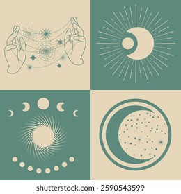 Symbols of astrology, mystical cosmos - moon, stars, planets
