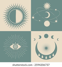 Symbols of astrology, mystical cosmos - moon, stars, planets
