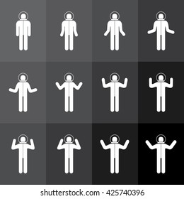 Symbols of the Astronaut in Helmet Waving Goodbye or Hallow in Twelve Frames - Infographic Silhouette Style