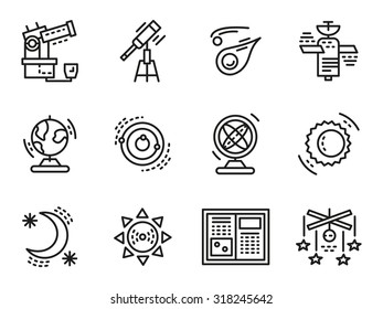 Symbols for astronomy. Flat simple line vector icons. Science and education. Web design elements for business.