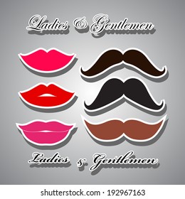  symbols for bathrooms with shadow - Ladies & Gentlemen (the lips and moustache)