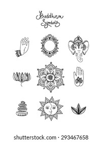 Symbols of Buddhism. Elegant hand drawn Buddhism icon. Beautifully detailed.