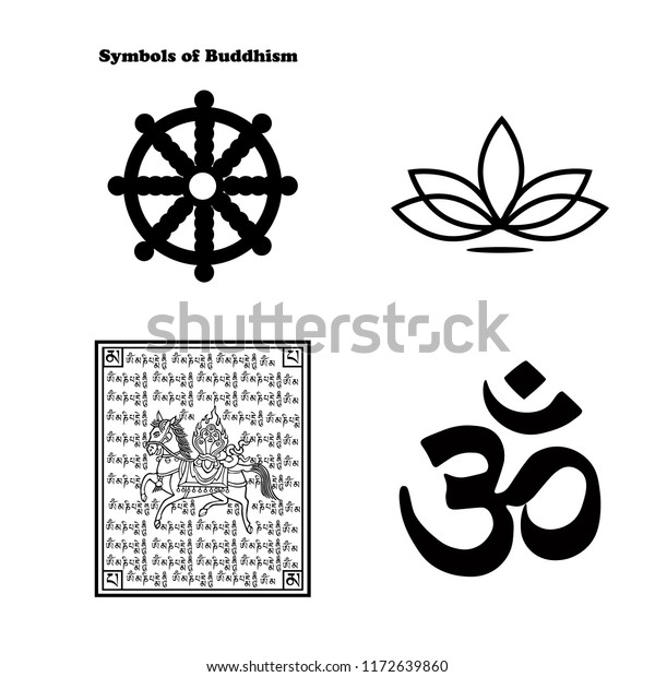 Symbols Buddhism Lotus Wheel Dharma Lungta Stock Vector (Royalty Free ...