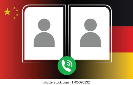 Symbols of business negotiations. China and Germany. Pictograms of a telephone conversation between representatives of different countries against the background of national flags.