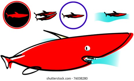 Symbols and cartoon character of red shark