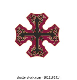 SYMBOLS OF THE CATHOLIC CHURCH WITH CROSSES DECORATED RED AND GOLD