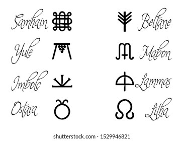 symbols of the Celtic calendar, names in Celtic of the solstices. Seasonal festivals of the year's chief solar events solstices and equinoxes.  Modern Pagan cosmology and Wiccan traditions. Isolated 