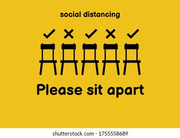 Symbols for chairs that sit apart To allow social distance Prevent the spread of the virus On a yellow background