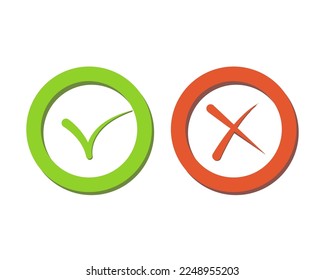 Symbols check marks yes and no, approval or rejection. Vector illustration.
