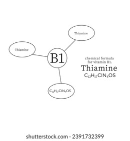 symbols and chemical formulas for vitamin B1.