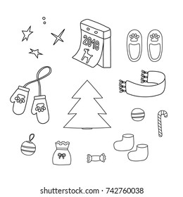 Symbols of christmas and year dog, circle wreath, two, zero, one, eight
