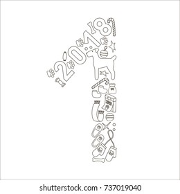 Symbols Christmas and the year of the dog, the structure of digit one