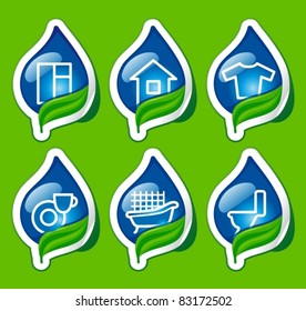 Symbols of cleaning and house-ware on stickers