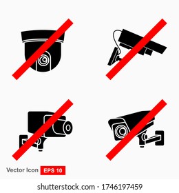 The Symbols collection must not watch isolated CCTV on a white background with a red ban sign. Vector illustration.