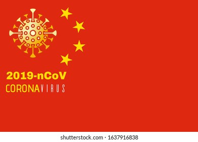 Symbols of coronavirus and yellow stars on a red background. Wuhan coronavirus 2019-nCov. Vector illustration