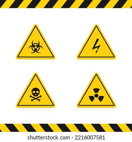 Symbols of danger and striped signal tape vector illustration