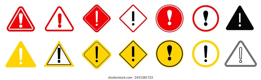 Symbols danger and warning signs. Alert triangle warn sign in black, yellow, and red color. exclamation sign.	
