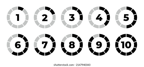 Symbols with different levels of intensity from 1 to 10. Set of vector illustration. 