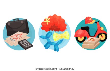 Symbols of Different Occupations Arranged in Circle Vector Set