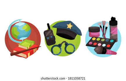 Symbols of Different Occupations Arranged in Circle Vector Set