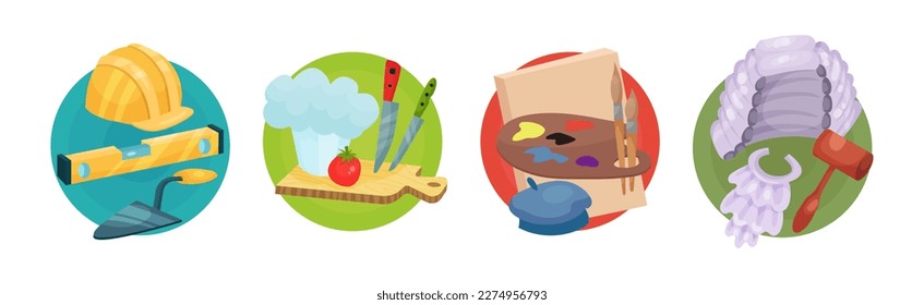 Symbols of Different Occupations Arranged in Circle Vector Set