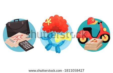 Symbols of Different Occupations Arranged in Circle Vector Set