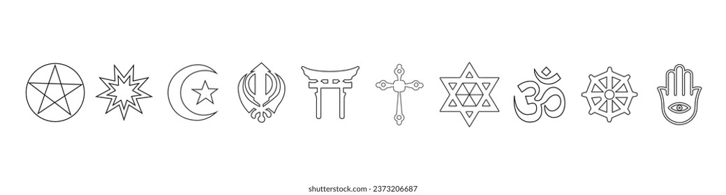 Symbols of different religions on white background