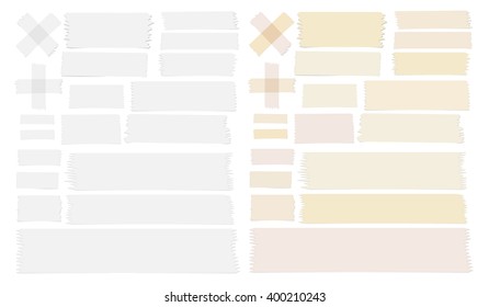 Symbols and different size sticky, adhesive tape pieces on white background